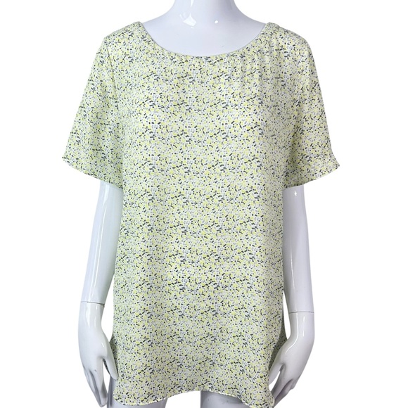 Banana Republic Yellow & Black Short Sleeve Printed Blouse size Large - Picture 1 of 5